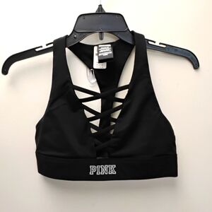 NWT PINK Victoria's Secret Black Strappy Sports Bra